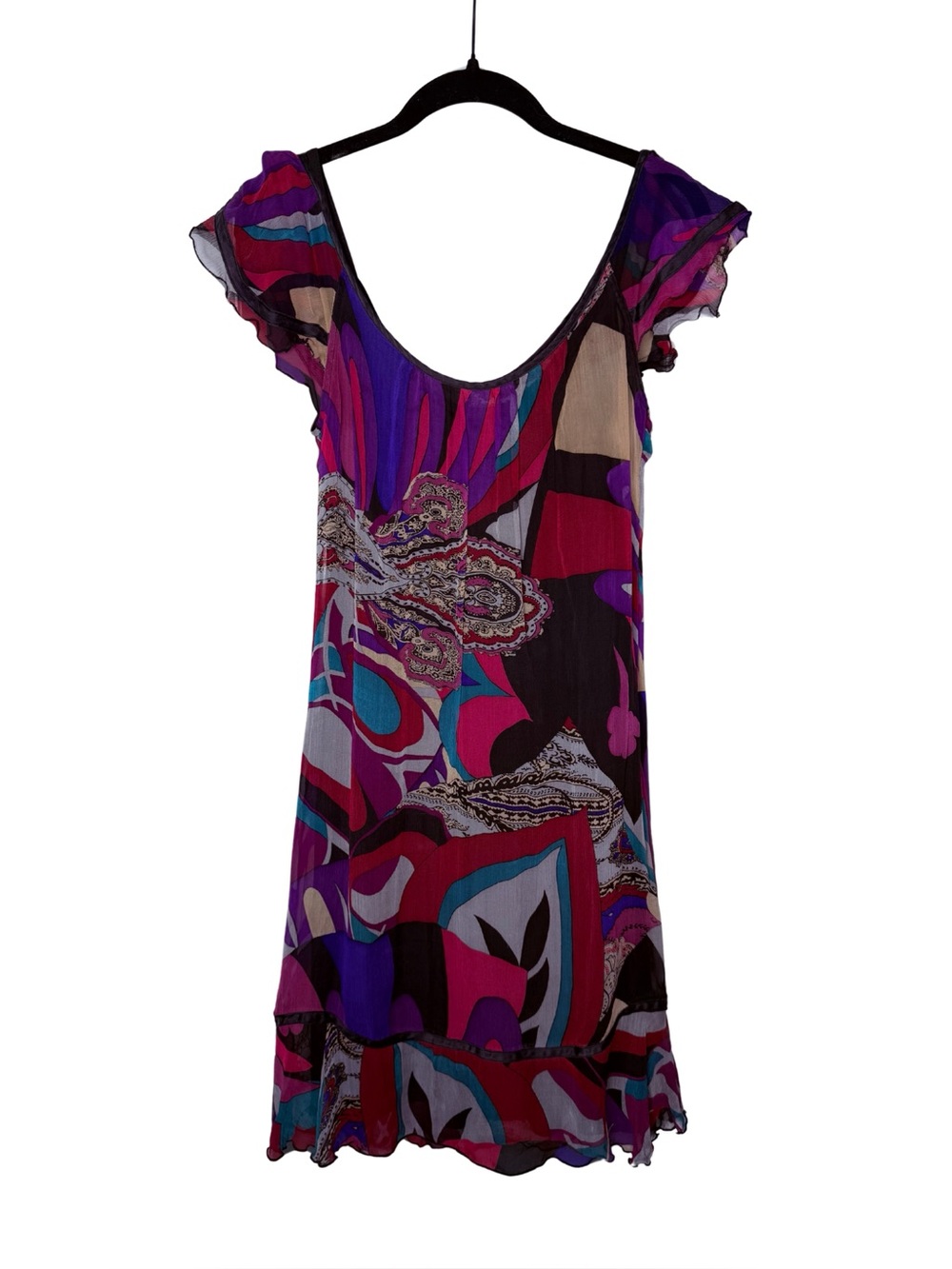 Vintage Silk Paisley Print Boho Dress Vibrant Purple & Pink